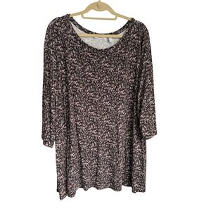 Isaac Mizrahi Live Womens 3X Floral Print 3/4 Sleeve Scoop Neck Top Black Pink